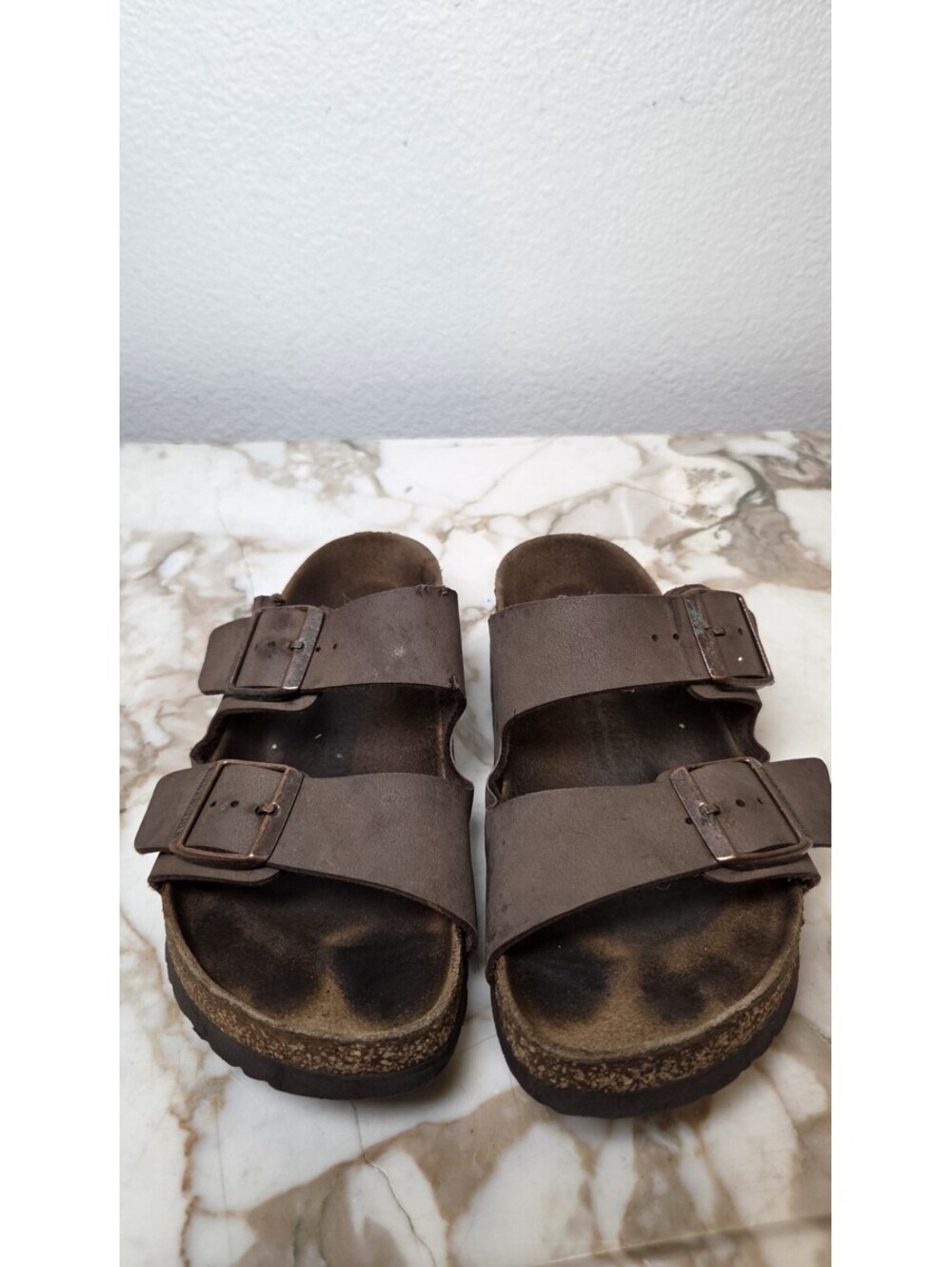 Birkenstock Brown Leather Buckle Straps Mens Size 10 Slip On Sandals Shoes